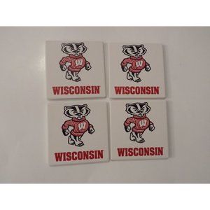 Wisconsin Badgers Ceramic Coasters 4 Piece Set College Football, Sports